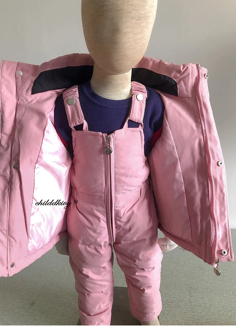 Kinder Daunenanzug für Winter und Herbst – Warmer Schneeanzug mit Pelzkragenlook, Jacke und Mantel für Jungen und Mädchen, Outwear für 1-5 Jahre