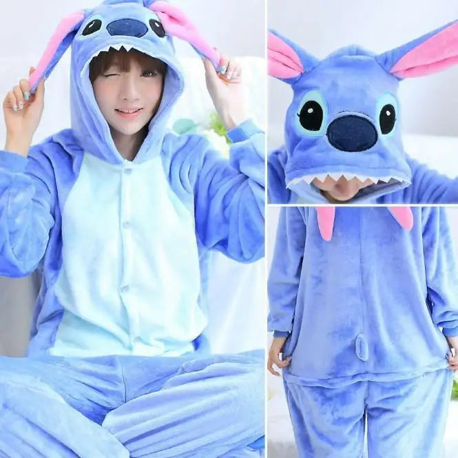 Stitch Kigurumi-Pyjama – Flauschiger Flanell-Overall für Kinder