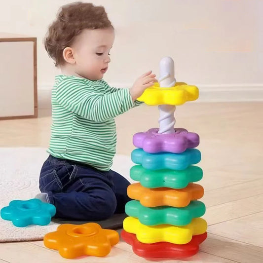 Montessori Regenbogen-Spinturm â PĂ€dagogisches Steck- und Drehspiel fĂŒr Kinder