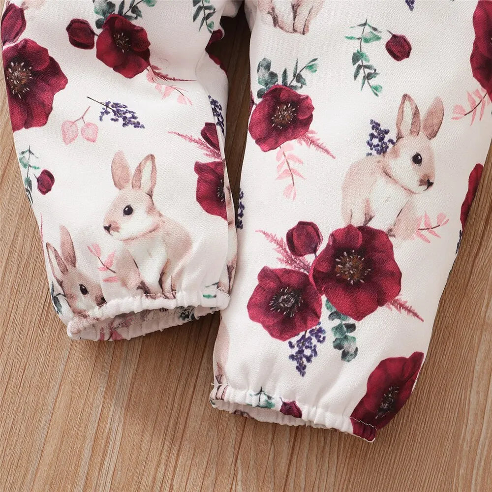 3 teiliges Blumen-Set für Neugeborene – 3-teiliges Outfit mit Strampler & Trägerhose