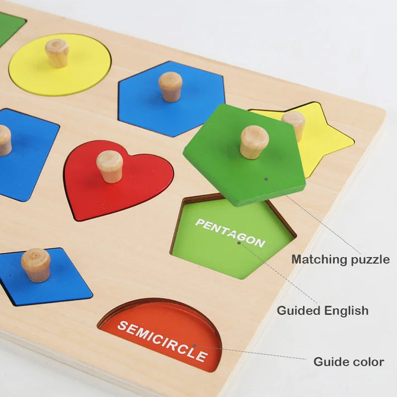 Montessori Holz-Puzzle – Geometrisches Formen- und Farbabstimmungsspiel für Kleinkinder