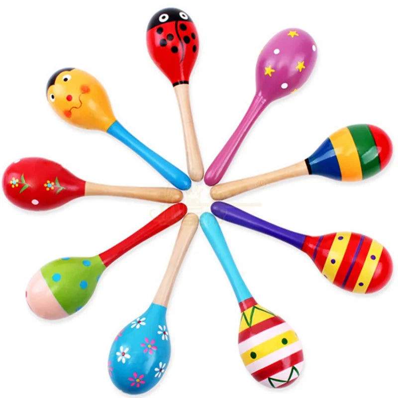 Große Montessori Baby Holzspielzeugrassel – Bunte Musikinstrumente für kleine Entdecker