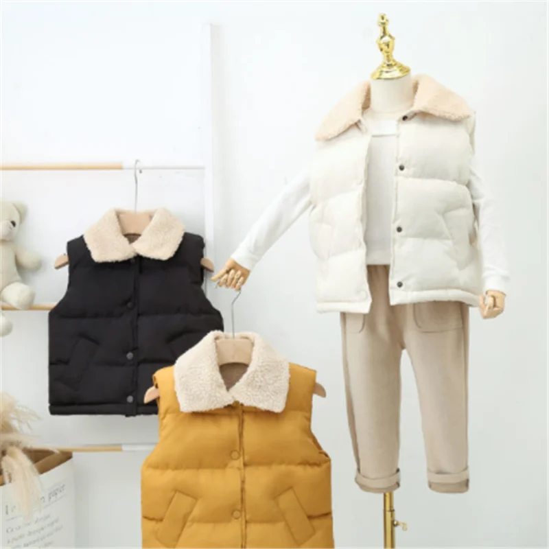 Unisex Kinder-Weste – Warme, ärmellose Jacke mit Umlegekragen