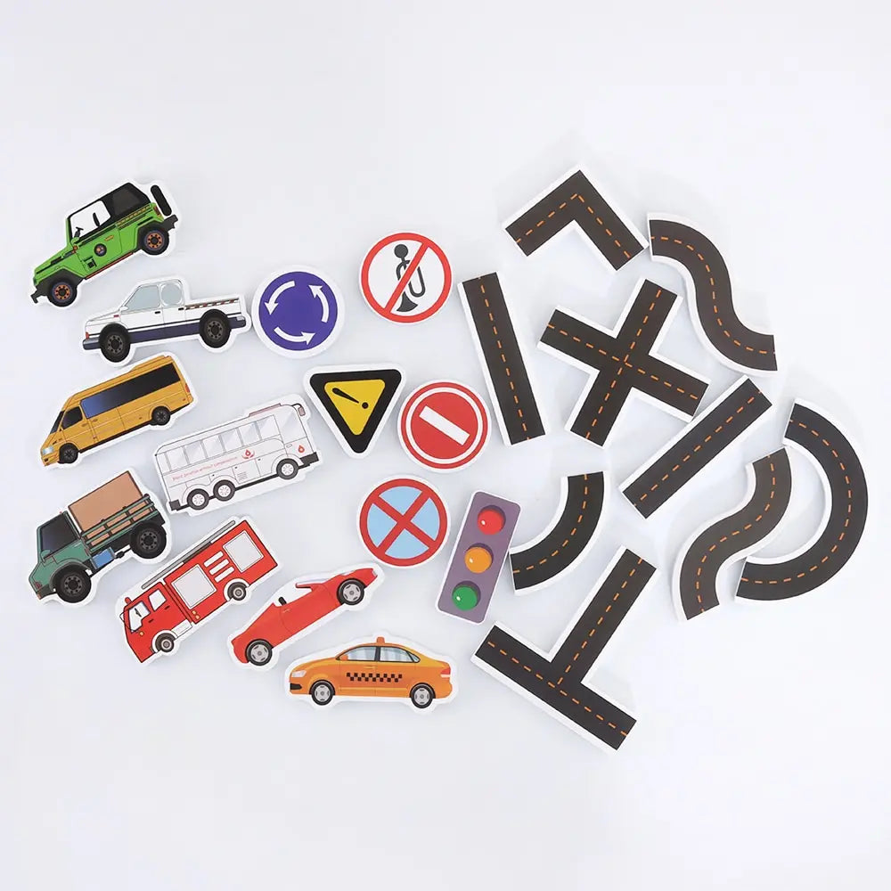 23 Teile Bad Wasserspielzeug Klebrige Wand Stadtverkehr Auto Straßenschiene Puzzle Vinyl 0-3Y 3-6Y 6-12Y 12+y 14+Y Badfunktionen