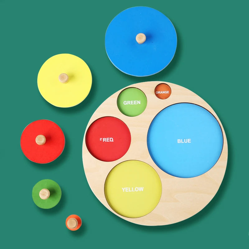 Montessori Holz-Puzzle – Geometrisches Formen- und Farbabstimmungsspiel für Kleinkinder