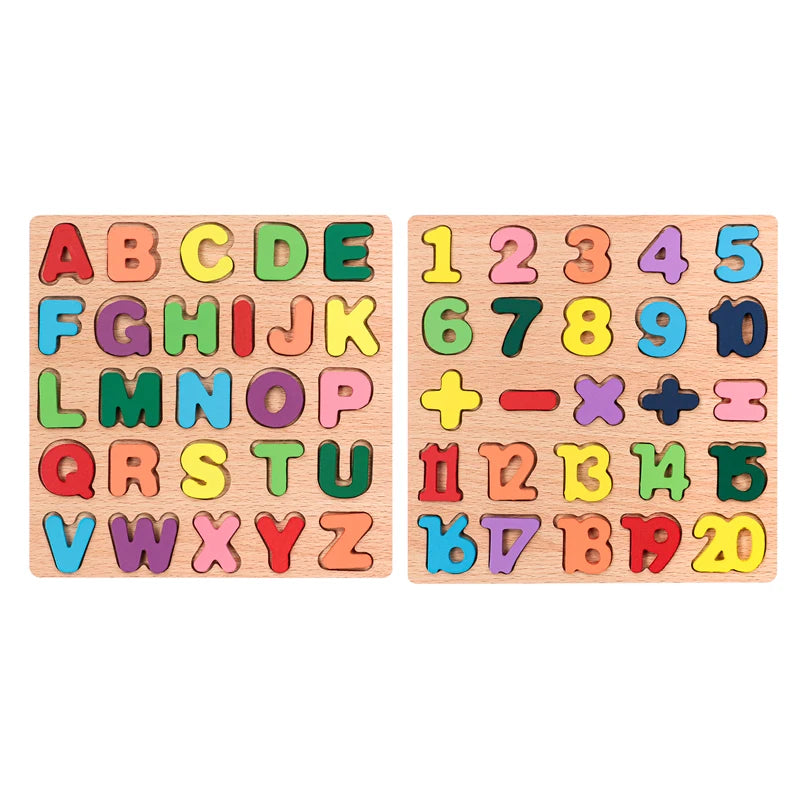 Montessori Holz-Puzzle – Lernspielzeug mit Alphabet und Zahlen