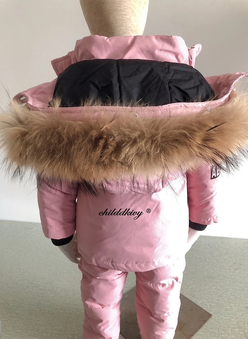 Kinder Daunenanzug für Winter und Herbst – Warmer Schneeanzug mit Pelzkragenlook, Jacke und Mantel für Jungen und Mädchen, Outwear für 1-5 Jahre