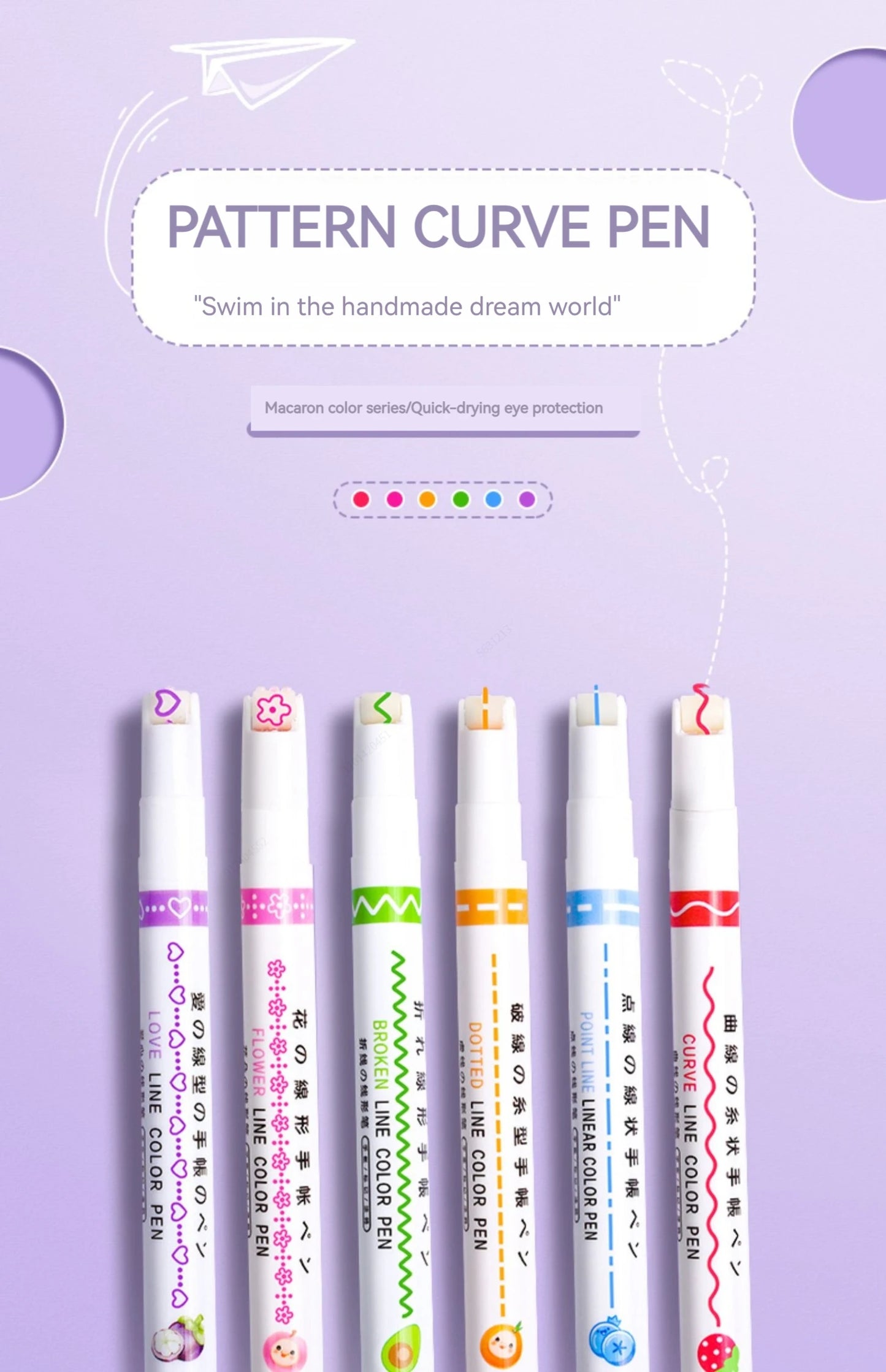 6-teiliges Textmarker- und Marker-Set – Kawaii, Kurven & Linien für Schule, Büro & Geschenk!