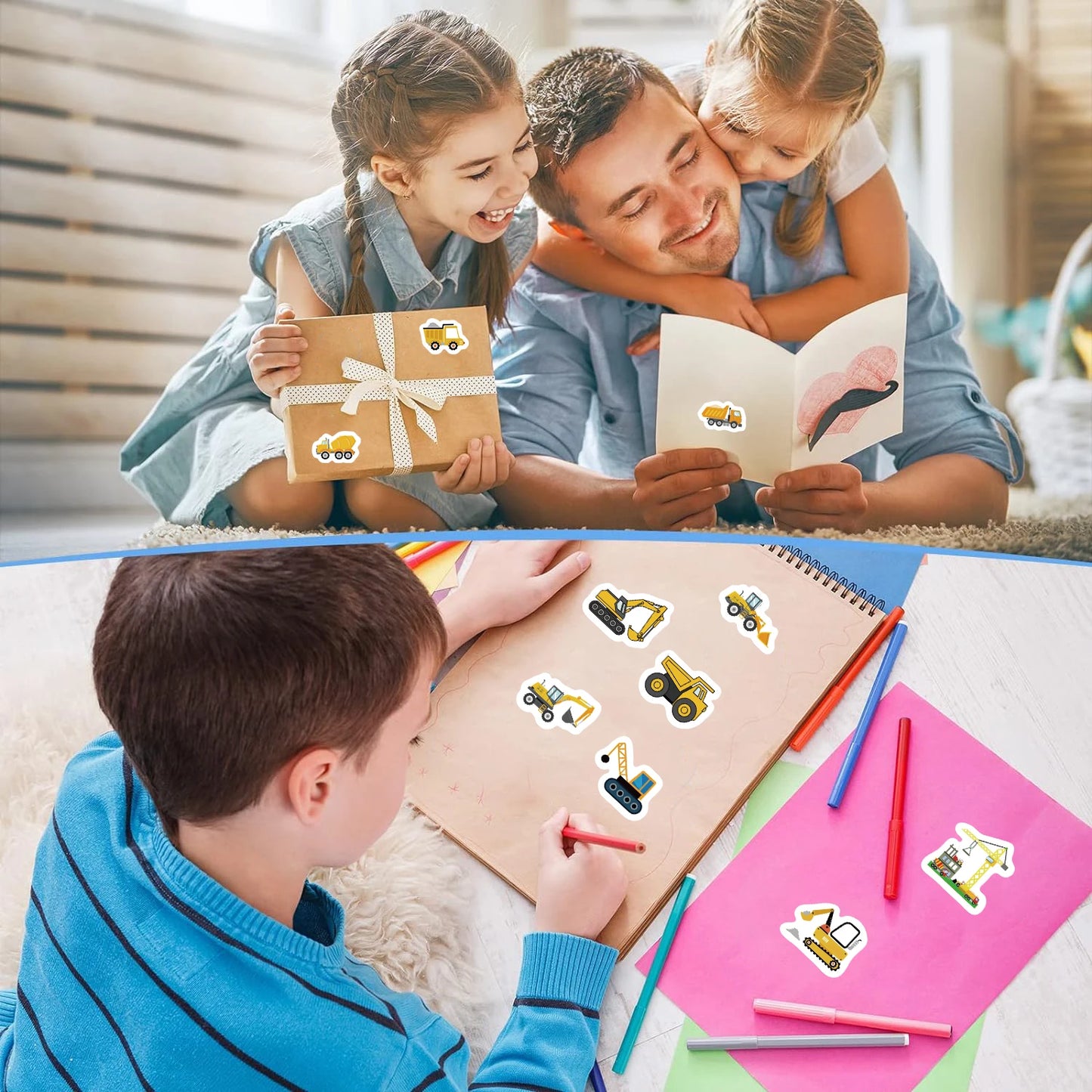 500 Stück Baufahrzeug-Aufkleber – Perfekt zum Basteln -  Belohnung, für Etiketten & kreative Kinderprojekte!