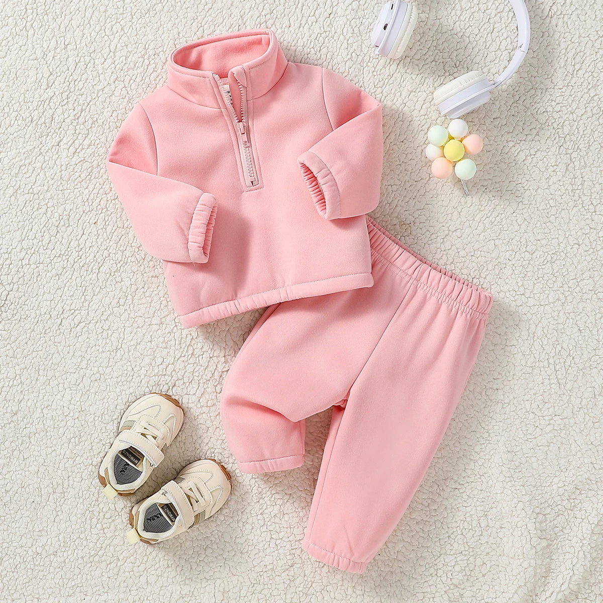 Produktbezeichnung Mädchen 2-teiliges Fleece-Set – Winter-Trainingsanzug mit Rollkragen und Hose
