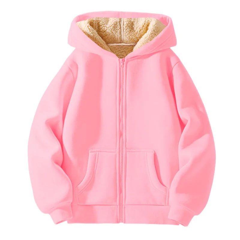 Kinder-Kapuzenjacke – Warme Jacke aus Lammwolle für Herbst und Winter