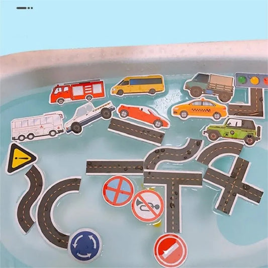 23 Teile Bad Wasserspielzeug Klebrige Wand Stadtverkehr Auto Straßenschiene Puzzle Vinyl 0-3Y 3-6Y 6-12Y 12+y 14+Y Badfunktionen