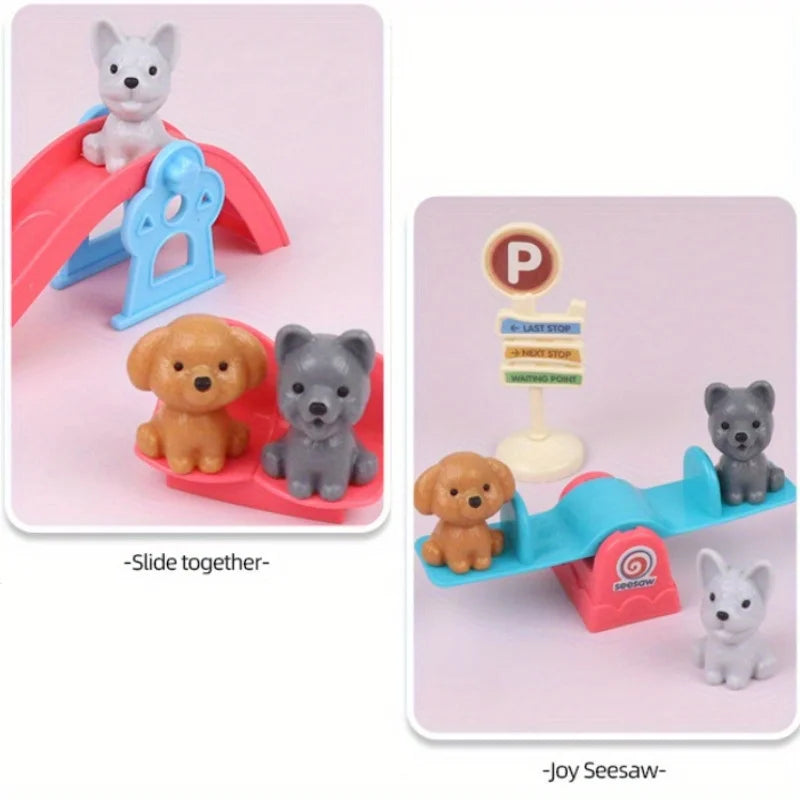 Kinder Hundespielzeug Set mit Korb – Nette Haustier-Puppe für Familien, Hundekäfig, Spielszene, Weihnachts- und Thanksgiving-Geschenke, farblich zufällig