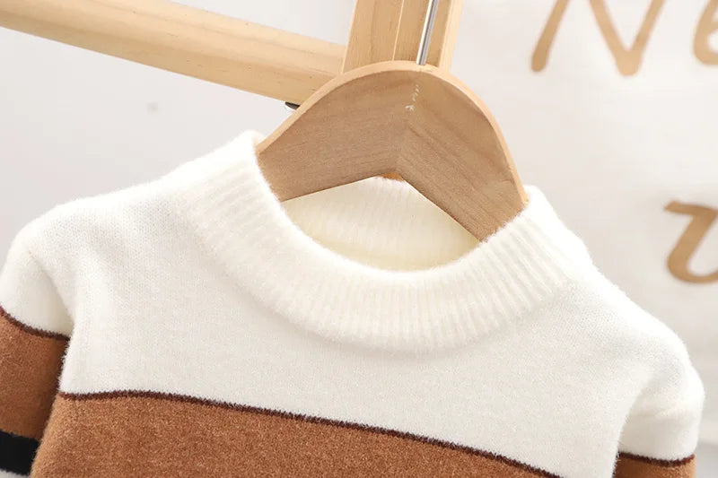 Hübscher Herbst- und Winter-Pullover für Jungen im Alter von 2-6 Jahren – hoher Kragen, gestricktes Design, warmer Strickpullover für Kinder