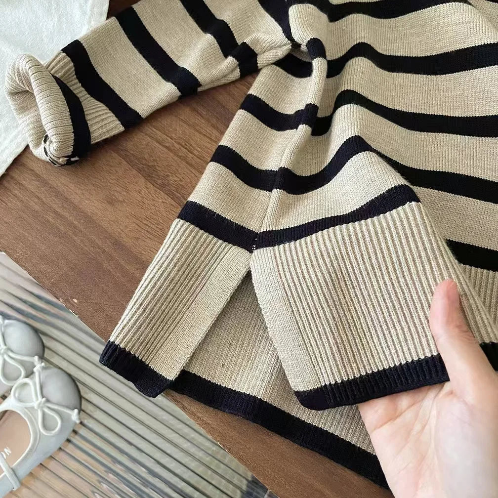 Mädchen-Herbst- und Winter-Set 2025 – Stilvoller Strickpullover mit hohem Kragen und weiten Beinen, zweiter Teil mit Hose, modisches Baby-Outfit für kalte Tage