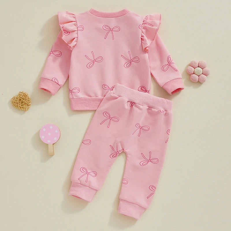 Kleinkind-Set für Mädchen – 2-teiliges Herbst-Outfit mit Schleifen-Print