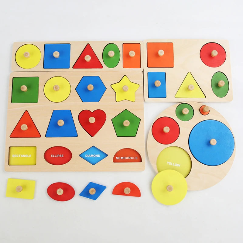 Montessori Holz-Puzzle – Geometrisches Formen- und Farbabstimmungsspiel für Kleinkinder