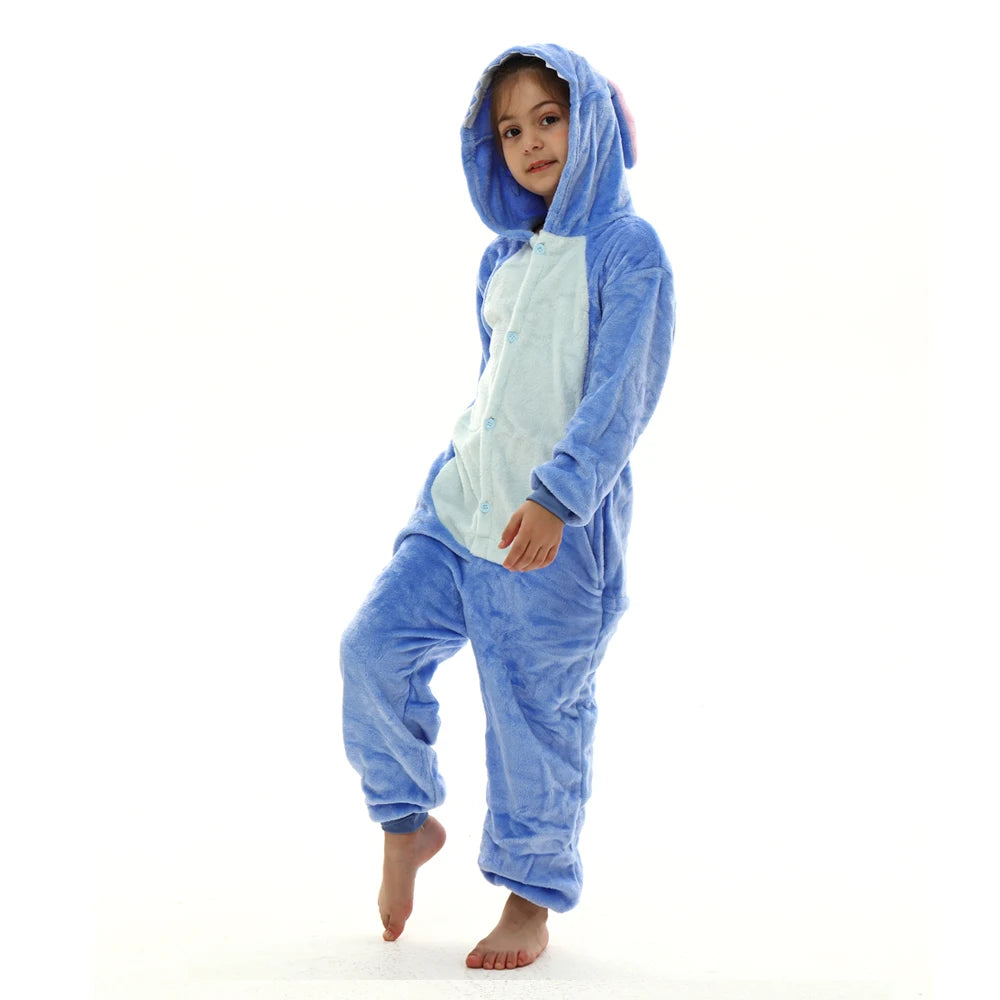 Stitch Kigurumi-Pyjama – Flauschiger Flanell-Overall für Kinder