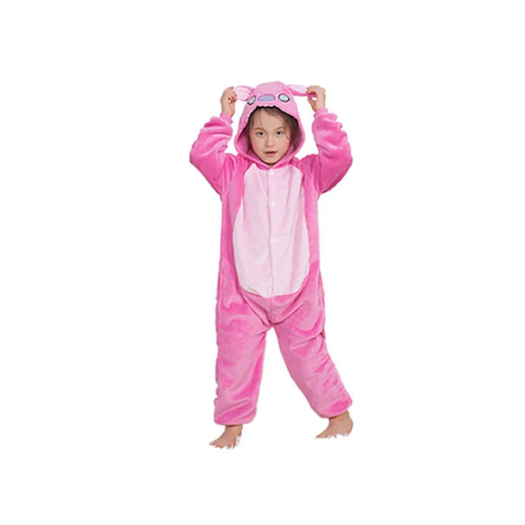 Stitch Kigurumi-Pyjama – Flauschiger Flanell-Overall für Kinder
