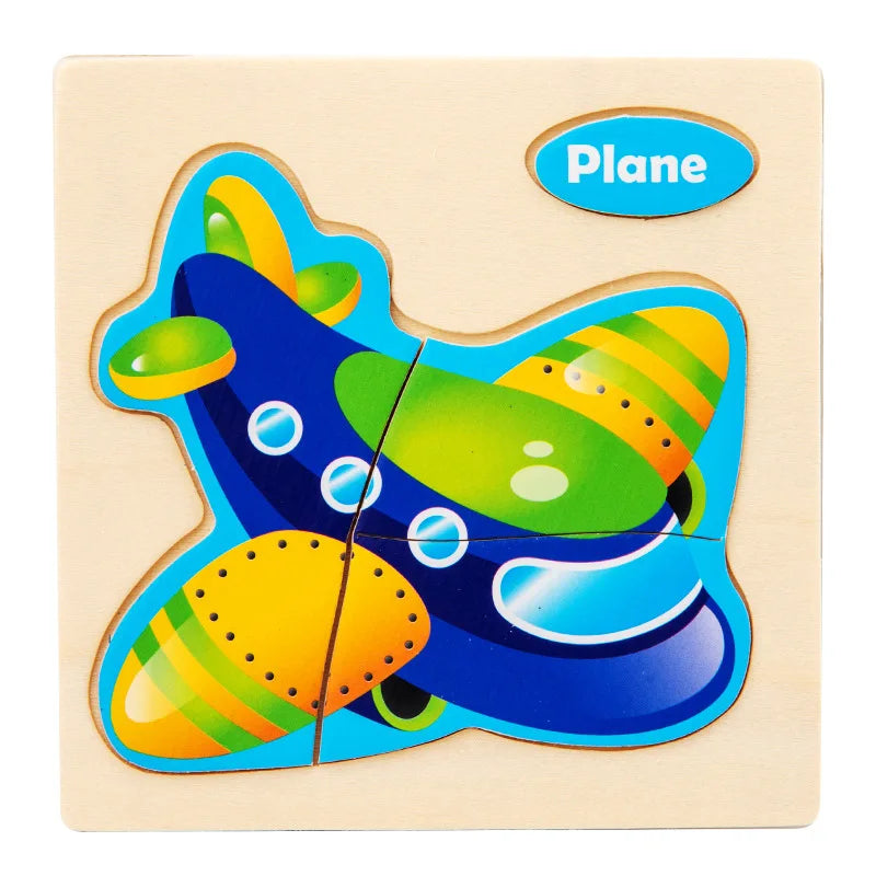 3D Holzpuzzle für Kinder – Cartoon Tier- und Verkehrsmotive, Montessori-Spielzeug, Förderung der Intelligenz, Frühzeitiges Lernen und Pädagogisches Holzspielzeug