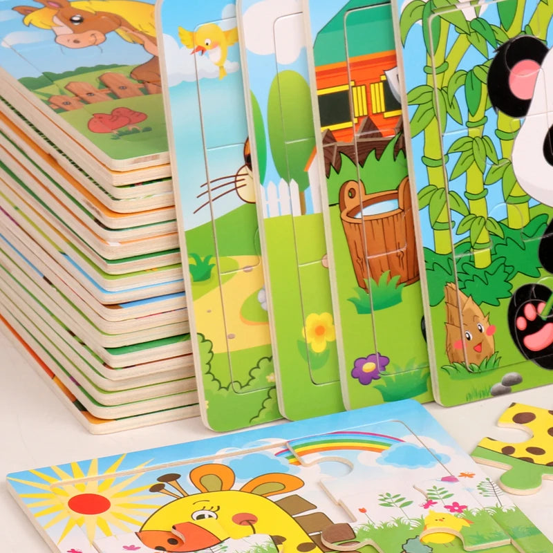 12/9 Stück Holzpuzzle für Kinder – Spaß, Lernen & Kreativität mit Fahrzeugen & Tieren
