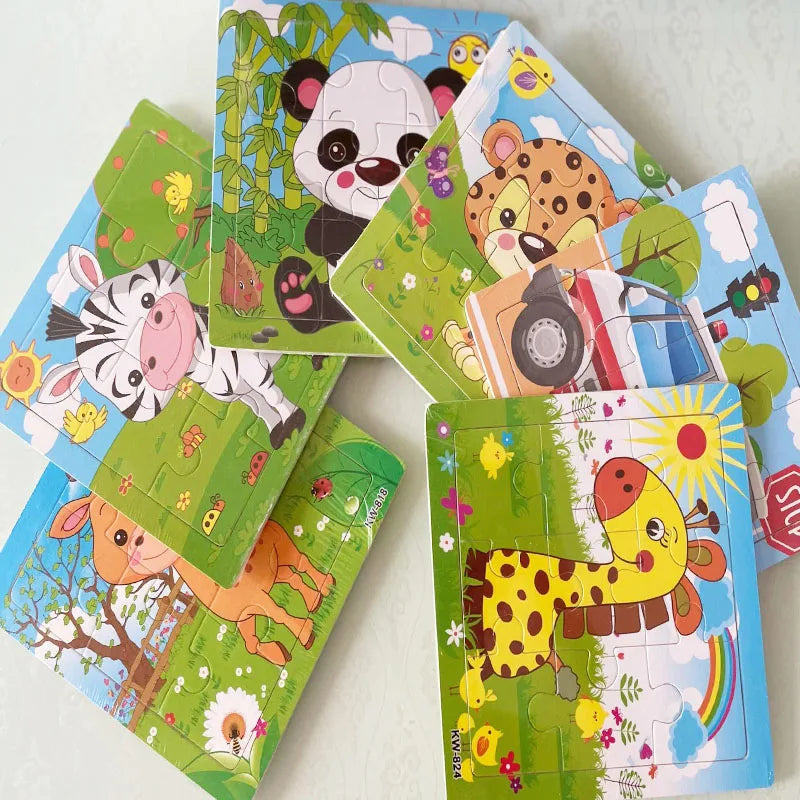 12/9 Stück Holzpuzzle für Kinder – Spaß, Lernen & Kreativität mit Fahrzeugen & Tieren