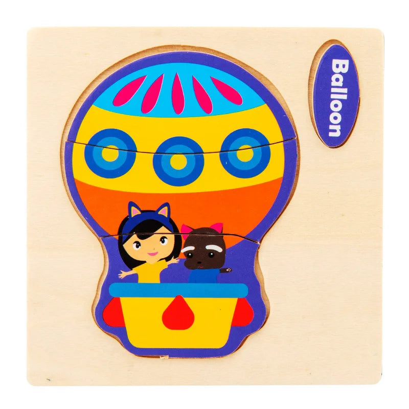 3D Holzpuzzle für Kinder – Cartoon Tier- und Verkehrsmotive, Montessori-Spielzeug, Förderung der Intelligenz, Frühzeitiges Lernen und Pädagogisches Holzspielzeug