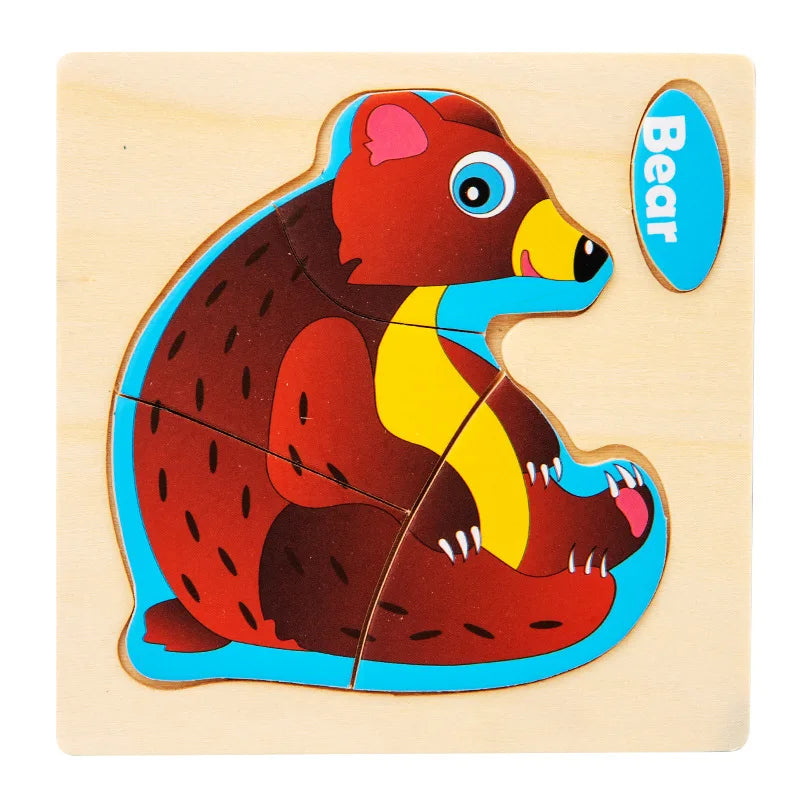 3D Holzpuzzle für Kinder – Cartoon Tier- und Verkehrsmotive, Montessori-Spielzeug, Förderung der Intelligenz, Frühzeitiges Lernen und Pädagogisches Holzspielzeug
