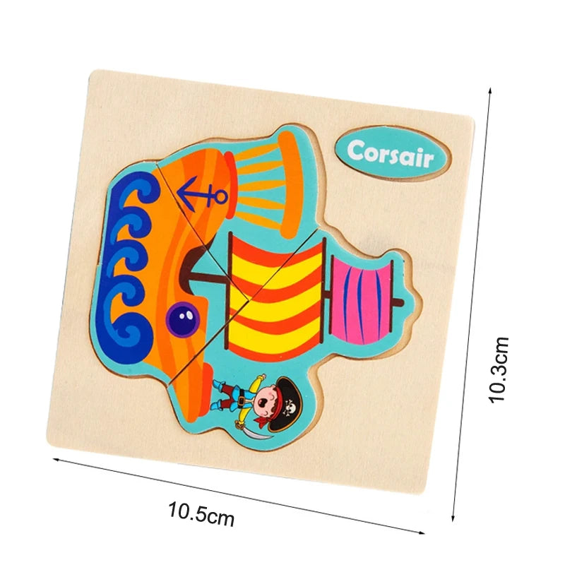 3D Holzpuzzle für Kinder – Cartoon Tier- und Verkehrsmotive, Montessori-Spielzeug, Förderung der Intelligenz, Frühzeitiges Lernen und Pädagogisches Holzspielzeug