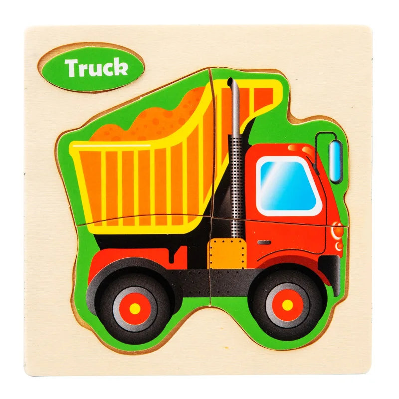 3D Holzpuzzle für Kinder – Cartoon Tier- und Verkehrsmotive, Montessori-Spielzeug, Förderung der Intelligenz, Frühzeitiges Lernen und Pädagogisches Holzspielzeug