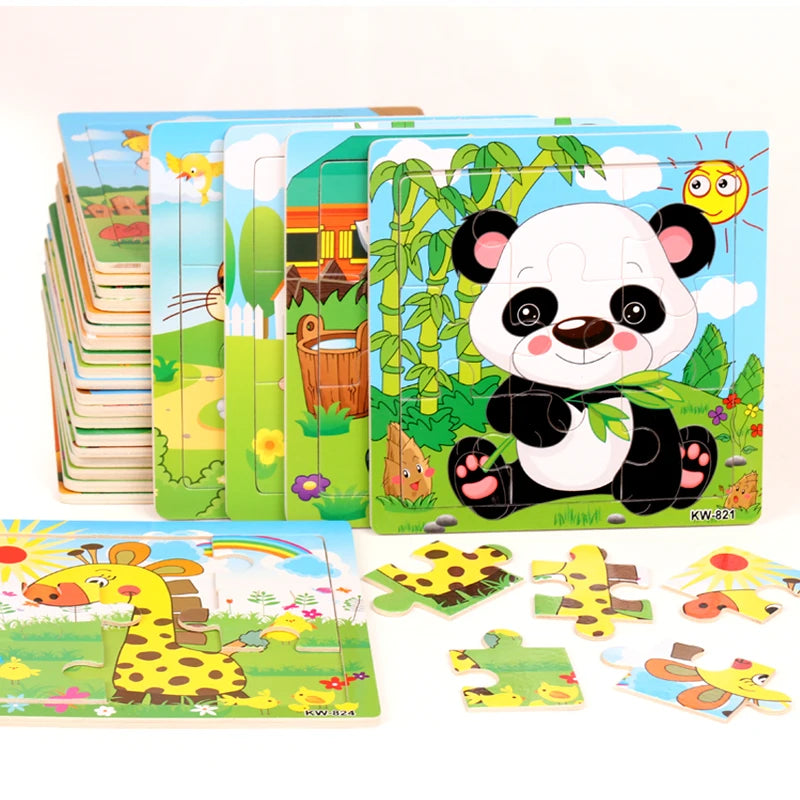12/9 Stück Holzpuzzle für Kinder – Spaß, Lernen & Kreativität mit Fahrzeugen & Tieren