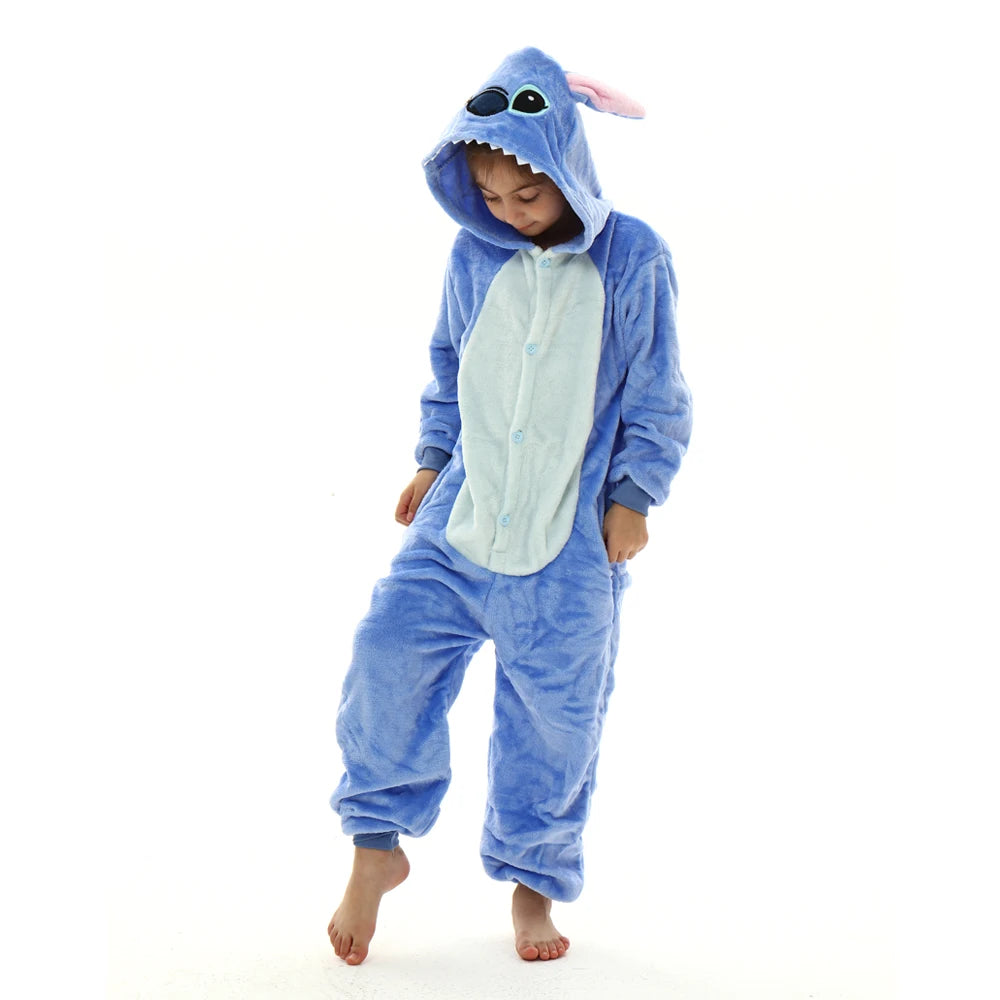 Stitch Kigurumi-Pyjama – Flauschiger Flanell-Overall für Kinder