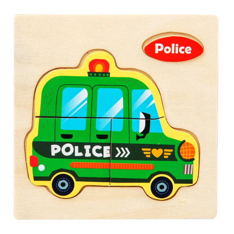 3D Holzpuzzle für Kinder – Cartoon Tier- und Verkehrsmotive, Montessori-Spielzeug, Förderung der Intelligenz, Frühzeitiges Lernen und Pädagogisches Holzspielzeug