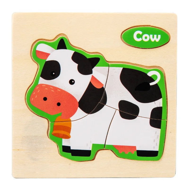 3D Holzpuzzle für Kinder – Cartoon Tier- und Verkehrsmotive, Montessori-Spielzeug, Förderung der Intelligenz, Frühzeitiges Lernen und Pädagogisches Holzspielzeug