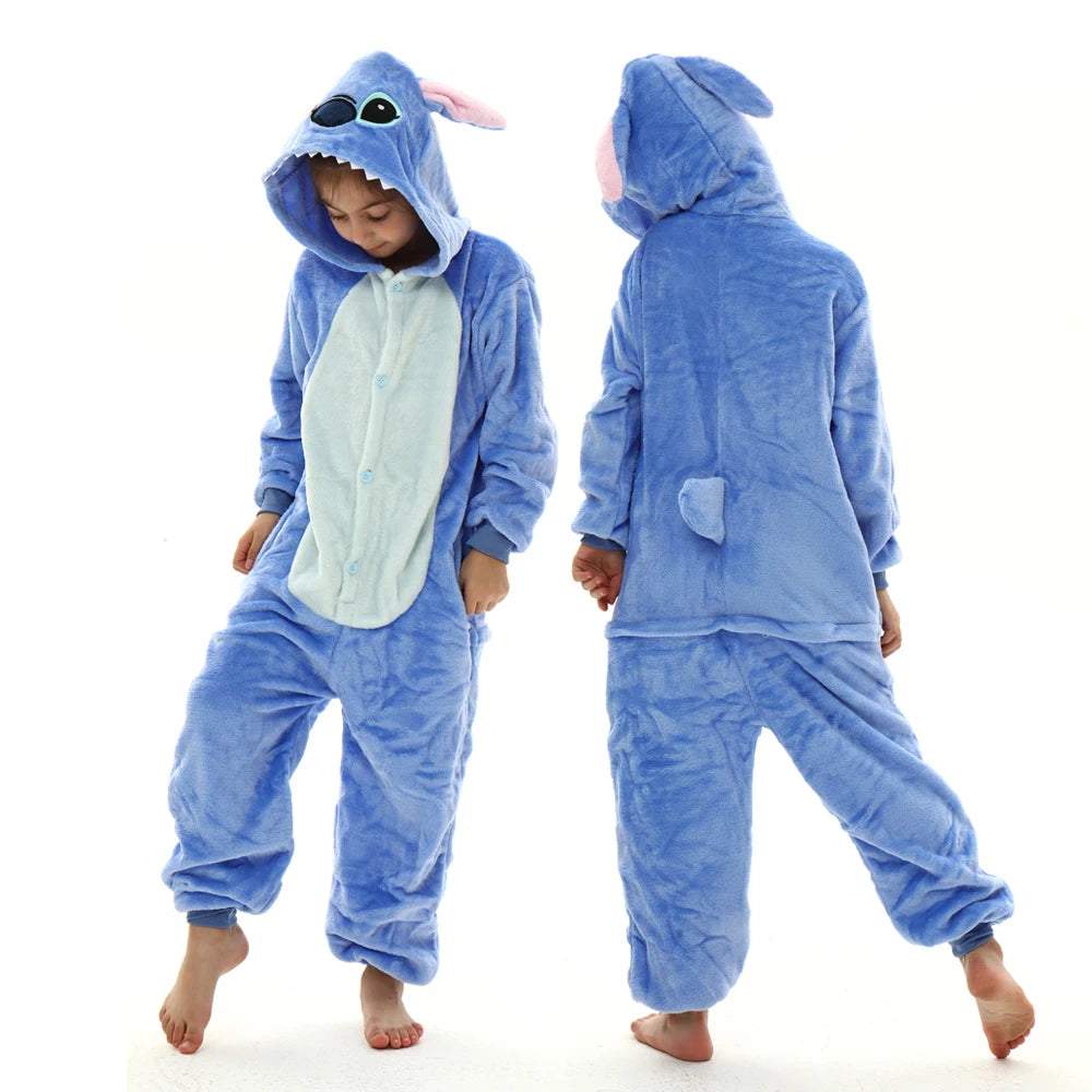 Stitch Kigurumi-Pyjama – Flauschiger Flanell-Overall für Kinder