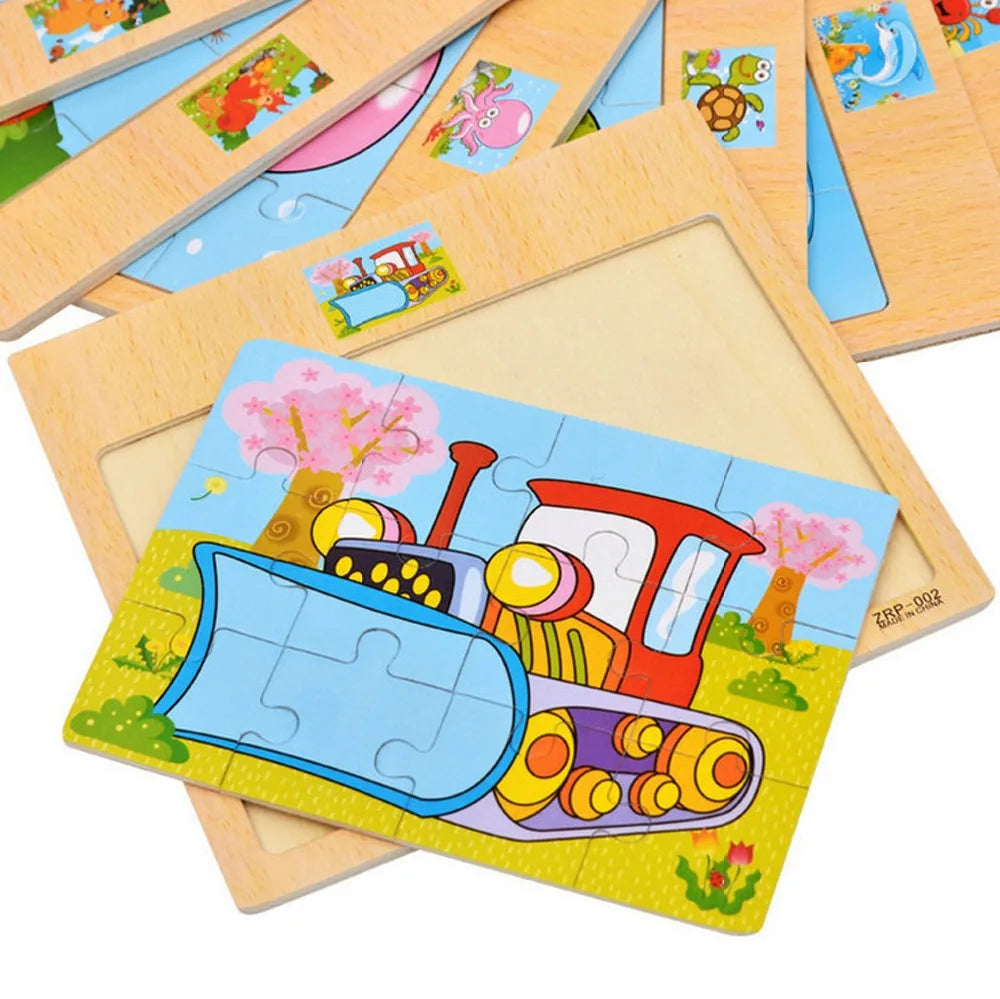 12/9 Stück Holzpuzzle für Kinder – Spaß, Lernen & Kreativität mit Fahrzeugen & Tieren