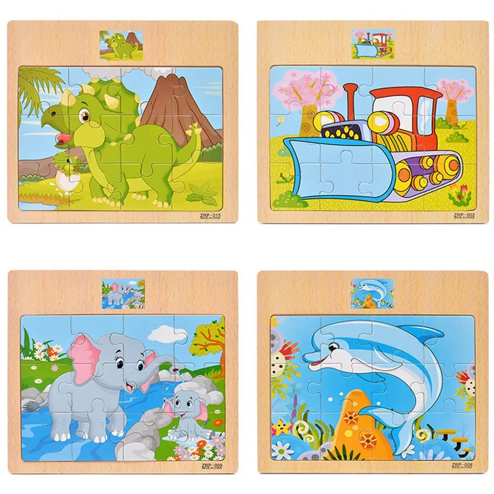 12/9 Stück Holzpuzzle für Kinder – Spaß, Lernen & Kreativität mit Fahrzeugen & Tieren