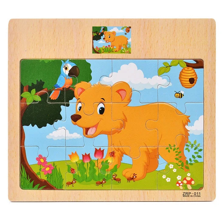 12/9 Stück Holzpuzzle für Kinder – Spaß, Lernen & Kreativität mit Fahrzeugen & Tieren