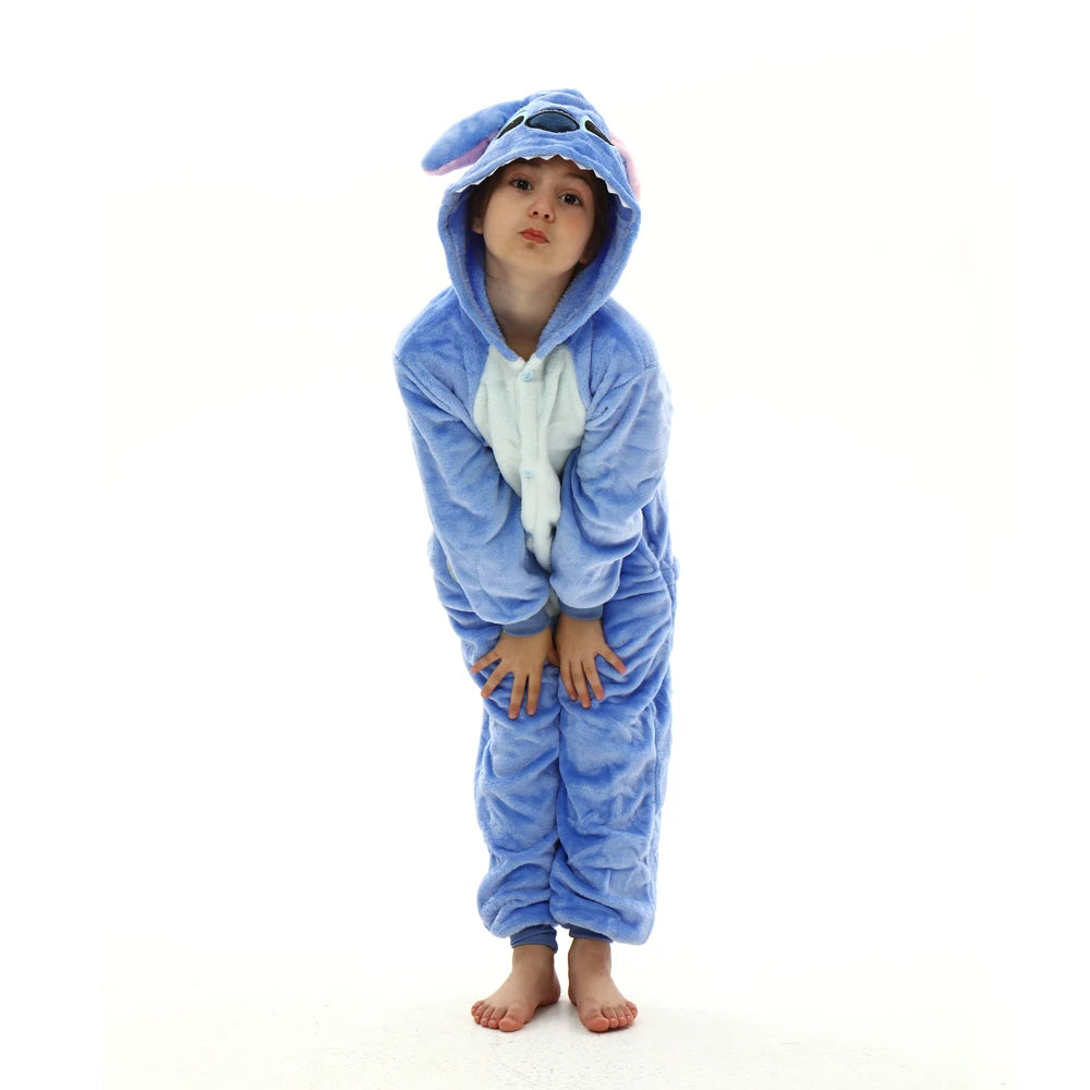 Stitch Kigurumi-Pyjama – Flauschiger Flanell-Overall für Kinder