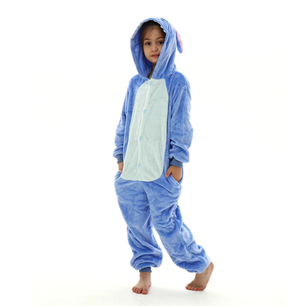 Stitch Kigurumi-Pyjama – Flauschiger Flanell-Overall für Kinder