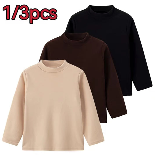 Unisex Langarm-T-Shirt mit mittelhohem Kragen  – Schlichtes Basic für Herbst und Winter auch im 3er Pack
