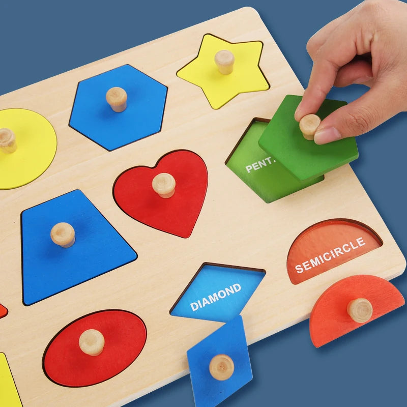 Montessori Holz-Puzzle – Geometrisches Formen- und Farbabstimmungsspiel für Kleinkinder