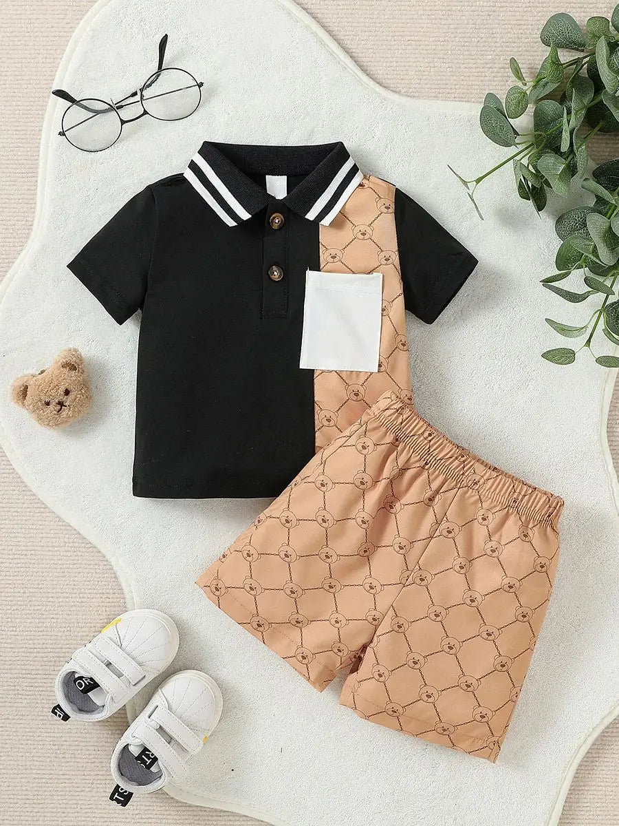 Streetwear-Set für Jungen – Patchwork-T-Shirt und Shorts