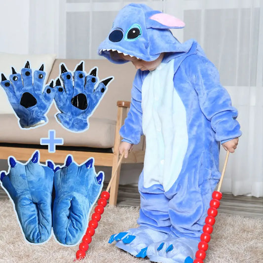 Stitch Kigurumi-Pyjama – Flauschiger Flanell-Overall für Kinder