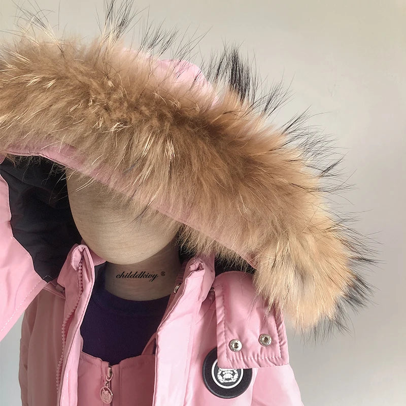 Kinder Daunenanzug für Winter und Herbst – Warmer Schneeanzug mit Pelzkragenlook, Jacke und Mantel für Jungen und Mädchen, Outwear für 1-5 Jahre