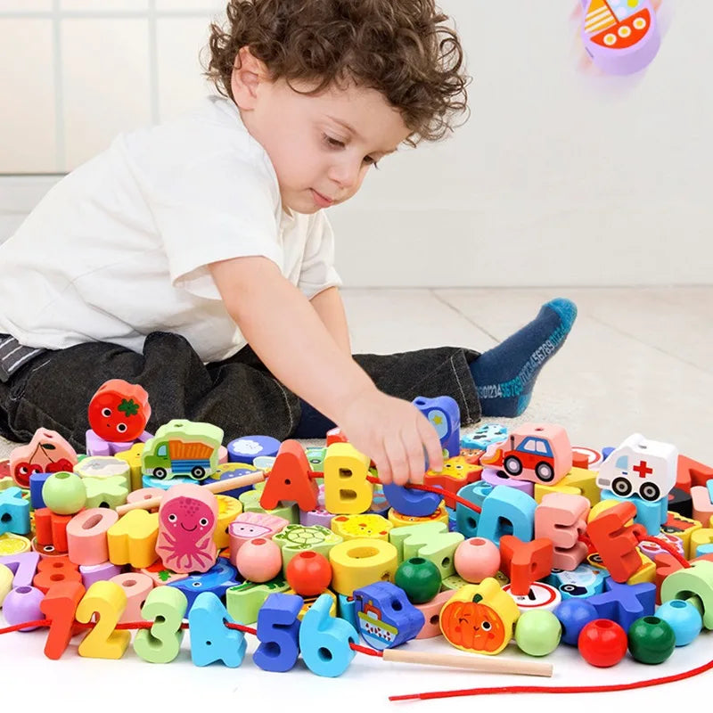 Montessori Holzspielzeug zum Draht-Threading – Lernspielzeug für Kinder