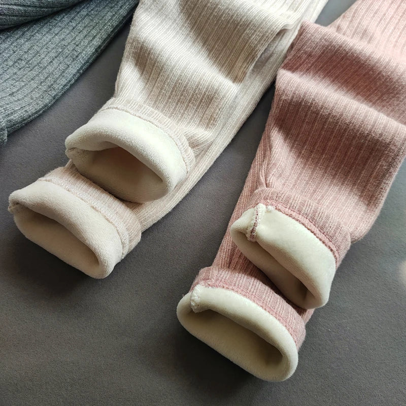 Herbst Winter Mädchen Hosen Verdickung Warme Fleece Hosen Für Mädchen Leggings Kinder Baby Elastizität Schlank Streifen Hosen