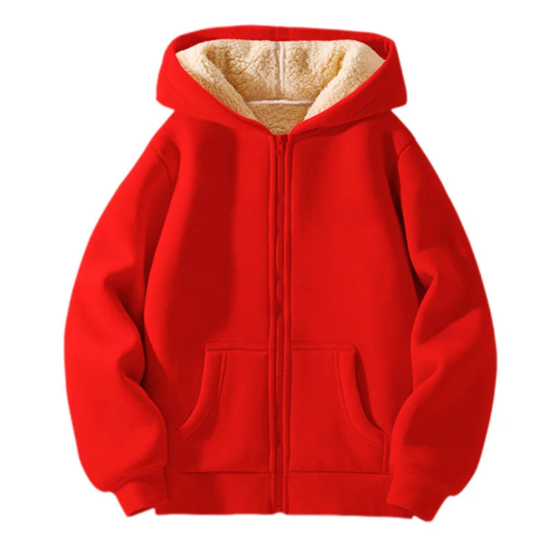 Kinder-Kapuzenjacke – Warme Jacke aus Lammwolle für Herbst und Winter