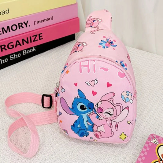 Stitch & Angel Cartoon-Umhängetasche mit Münzfach – Modische lässige Brusttasche für Alltag, Reisen und Freizeit