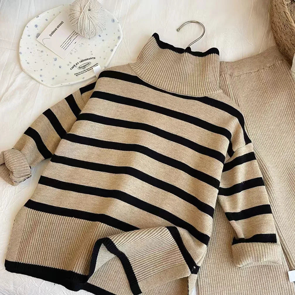 Mädchen-Herbst- und Winter-Set 2025 – Stilvoller Strickpullover mit hohem Kragen und weiten Beinen, zweiter Teil mit Hose, modisches Baby-Outfit für kalte Tage